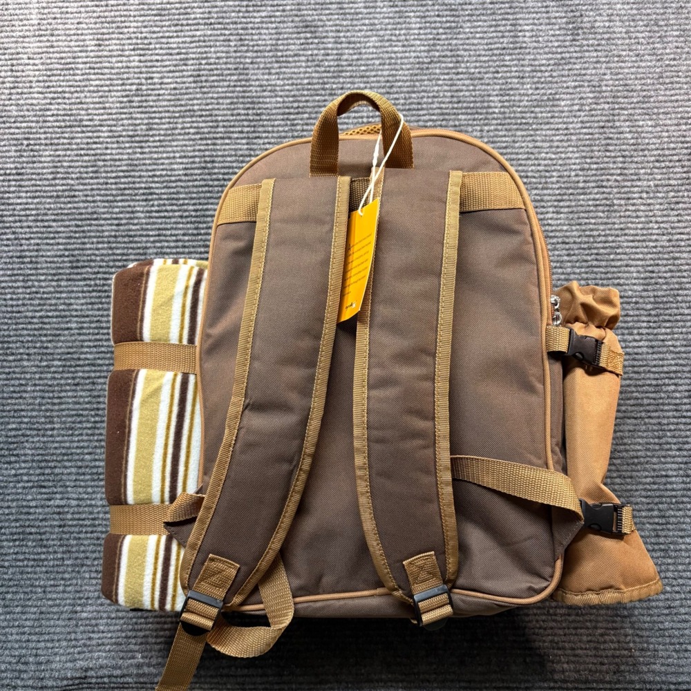 Apollo Walker Picnic Backpack for 2 with Blanket and Wine Cooler Brown Striped - Picture 5 of 5